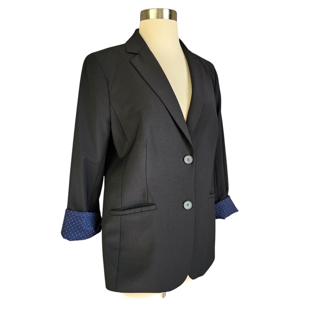 Talbots Womens Blazer Size 6 Black Wool Blend Polka Dot Lined Jacket Career Work